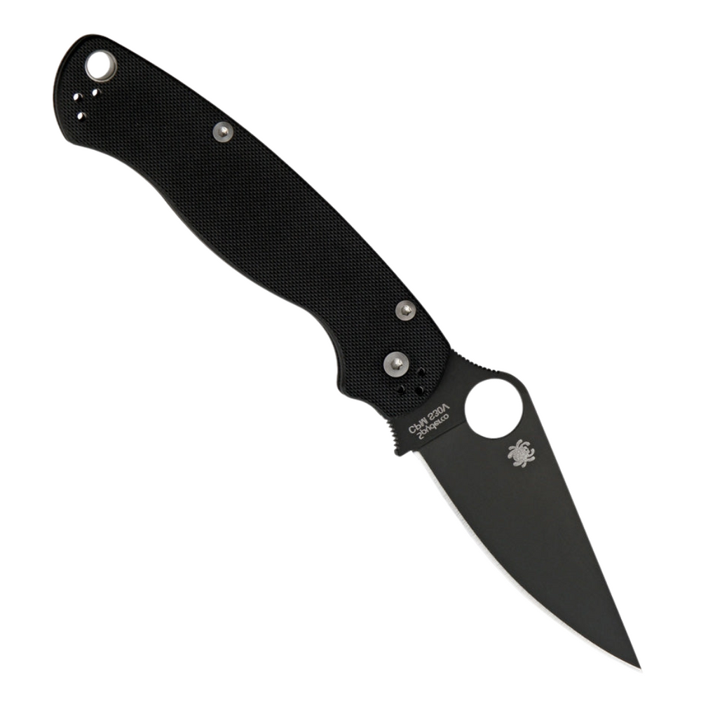 Black textured G10 handle SPYDERCO PARA-MILITARY 2 pocket knife with black blade