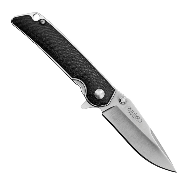 CAMILLUS TRC Linerlock Pocket Knife. Features a 2.75-inch titanium coated VG-10 stainless steel drop point blade and carbon fiber handle.