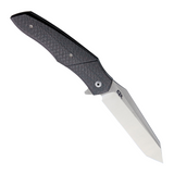 Patriot Bladewerx Ambassador Linerlock Pocket Knife. Features a 4-inch S35VN stainless steel tanto blade with a satin and stonewash finish for a distinctive look. Checkered carbon fiber handle offers a secure grip. Includes a pocket clip for convenient carry. Boxed.