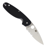 Spyderco Emphasis Linerlock pocket knife with a 3.63 inch satin finish, partially serrated 8Cr13MoV stainless steel blade and black G10 handle