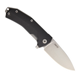 LionSteel KUR Linerlock black G10 handle pocket knife with a 3.375 inch stonewash finish Sleipner steel drop point blade
