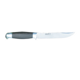 Curel 15cm fixed blade hunting knife with dark wood handle and dark brown sheath.