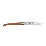 Laguiole En Aubrac Folding Knife (12cm) - Juniper Wood. This handcrafted pocket knife features a juniper wood handle and a stainless steel blade, perfect for picnics, camping, or any outdoor adventure.