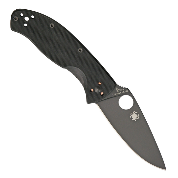 Black handle Spyderco Tenacious pocket knife with black blade