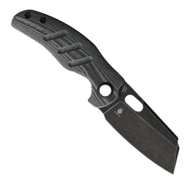 Black stonewash finish Kizer Cutlery Mini Sheepdog Linerlock pocket knife with a 2.63 inch 154CM stainless steel blade and black canvas micarta handle