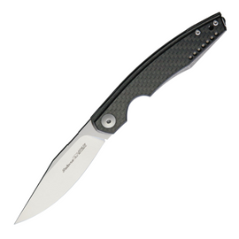 Viper Belone Linerlock CF Titanium, a Pocket Knife with a 3.25 inch satin finish Bohler M390 stainless blade and stonewash finish titanium handle with carbon fiber onlay.
