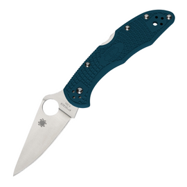 Spyderco Endura 4 lockback pocket knife with a 3.88 inch K390 tool steel blade and blue textured FRN handle