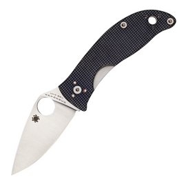Gray G10 handle SPYDERCO ALCYONE pocket knife with satin finish blade