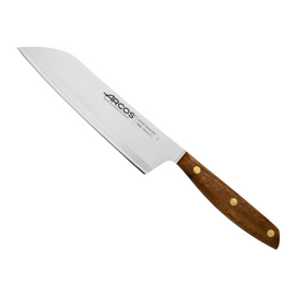 Arcos Nordika 190mm Santoku Knife. This versatile Santoku features a sharp NITRUM stainless steel blade for chopping, slicing, and dicing vegetables, meat, and fish. FSC-certified wood handle ensures comfortable handling.