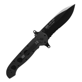 CRKT M21 SPECIAL FORCES, a Pocket Knife with a 3.88-inch black TiNi-coated partially serrated AUS-8 stainless steel blade and black aluminum handle.
