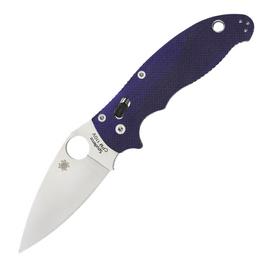 Blue G10 handle Spyderco Manix 2 pocket knife with satin finish blade