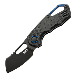 MKM-Maniago Knife Makers Isonzo Linerlock Black, a pocket knife with a 2.25" black-coated Bohler N690 stainless steel blade, black FRN handle, and cleaver blade design.