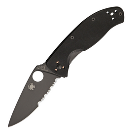 Spyderco Tenacious Linerlock Pocket Knife with Black G10 Handle and Partially Serrated Blade