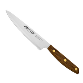 Arcos Nordika Chef's Knife 160mm. This ergonomic chef knife features a sharp, NITRUM stainless steel blade for precise cutting and a comfortable, 100% natural wood handle from FSC certified forests.