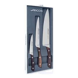 Arcos Natura 3-Piece Kitchen Knife Set with Rosewood Handles and NITRUM® Stainless Steel for Strength and Sharpness