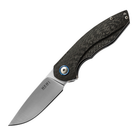 Carbon fiber handle MKM Timaro Linerlock pocket knife with satin finish blade