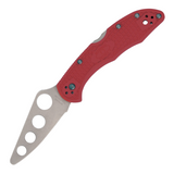Red textured FRN handle trainer pocket knife with a blunted AUS-6 stainless steel blade by Spyderco