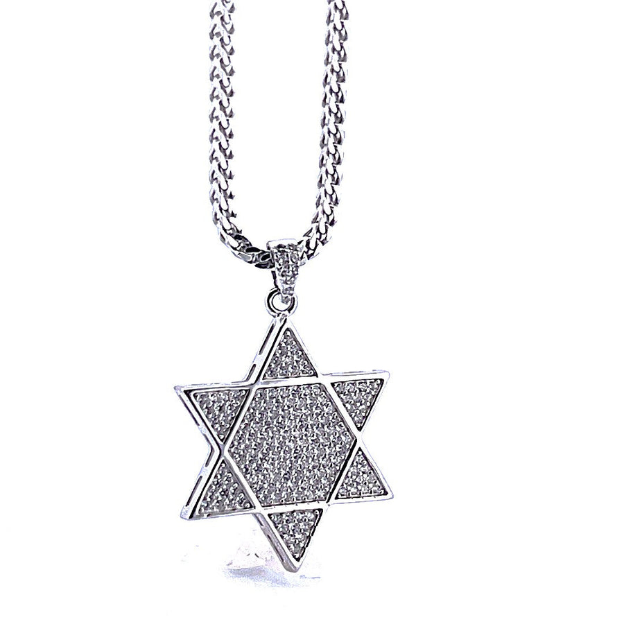 925 Sterling Silver Line Star of David Moissanite Necklace-0