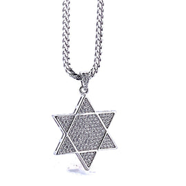 925 Sterling Silver Line Star of David Moissanite Necklace-0