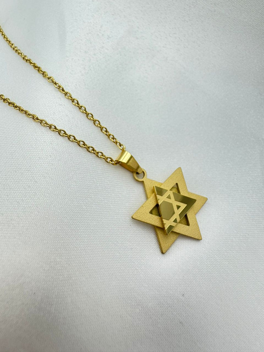 Order Israel 18K Gold Dipped Star of David 3 Layer Necklace-0