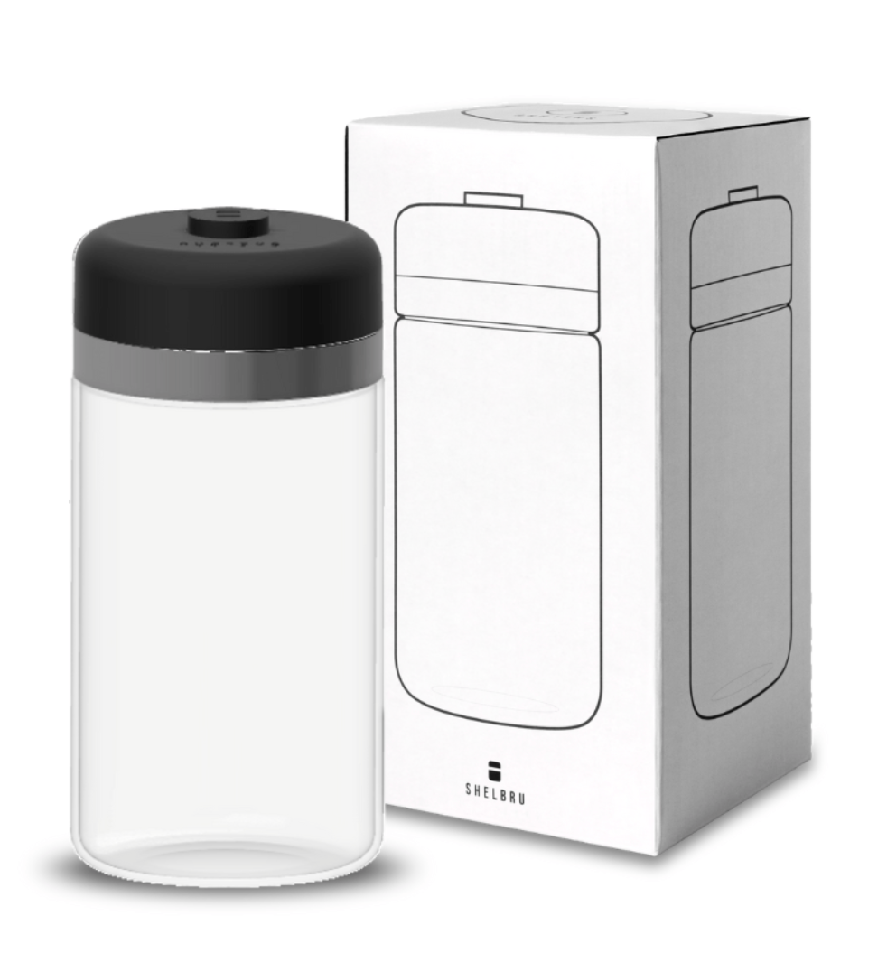 Shelbru Smart Canister 800ml Glass Vacuum Jar Black with box