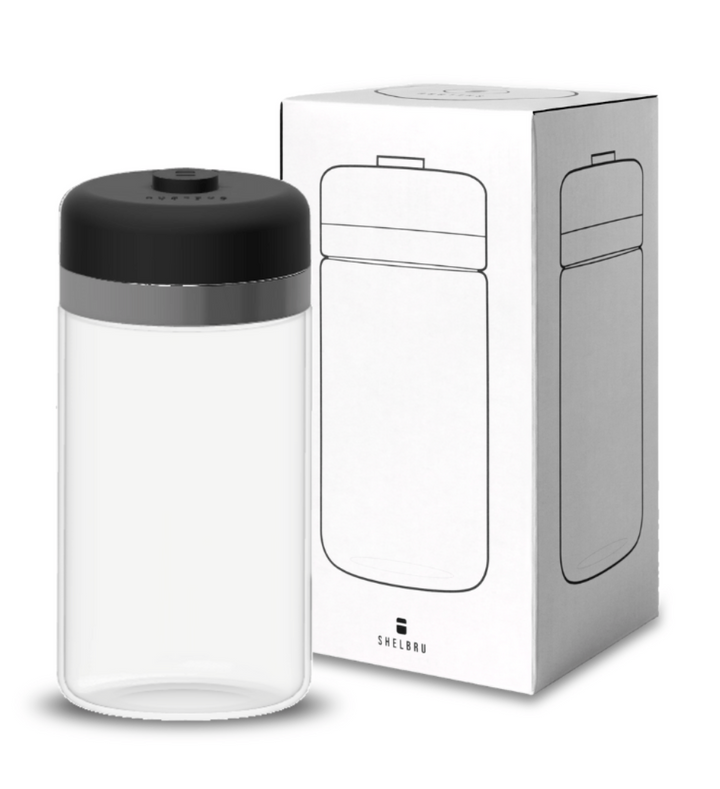 Shelbru Smart Canister 800ml Glass Vacuum Jar Black with box