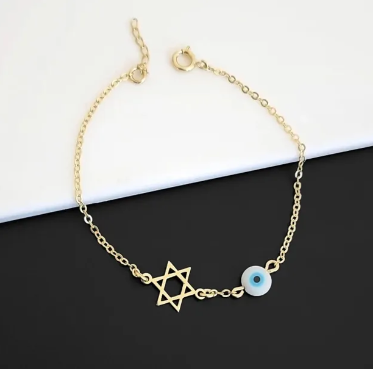 Dainty Star of David & Evil Eye Bracelet-0