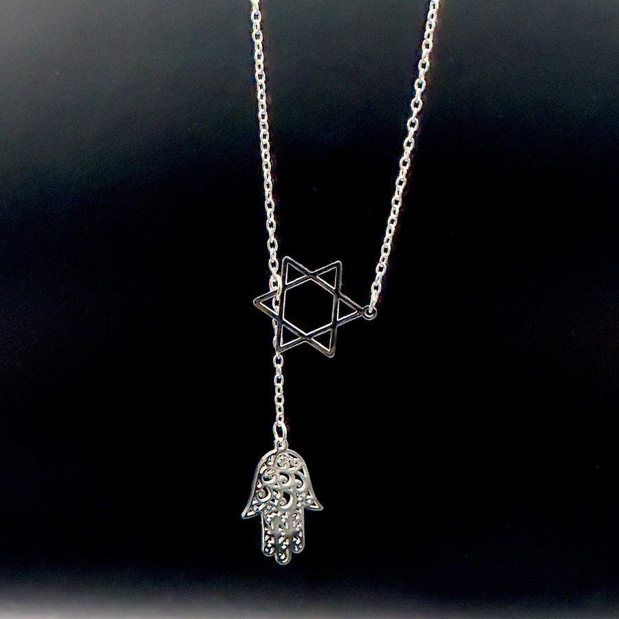 Order Israel Star of David and Hamsa Drop Necklace-0