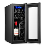 12 Bottle Wine Cellar Fridge w/ Glass Door, Temperature Control & Cooler