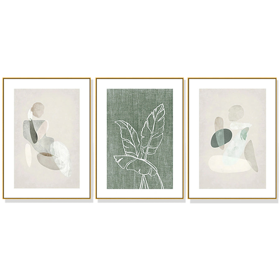 Wall Art 60cmx90cm Abstract body and leaves 3 Sets Gold Frame Canvas