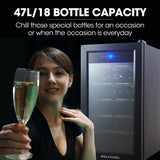 POLYCOOL 47L 18 Bottle Wine Bar Fridge Countertop Cooler Compressor Mirrored Glass Door, Black