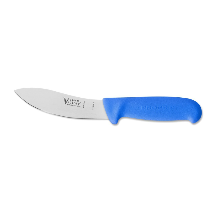Victory Knives 13cm stainless steel sheep skinning knife with blue Progrip handle for meat processing