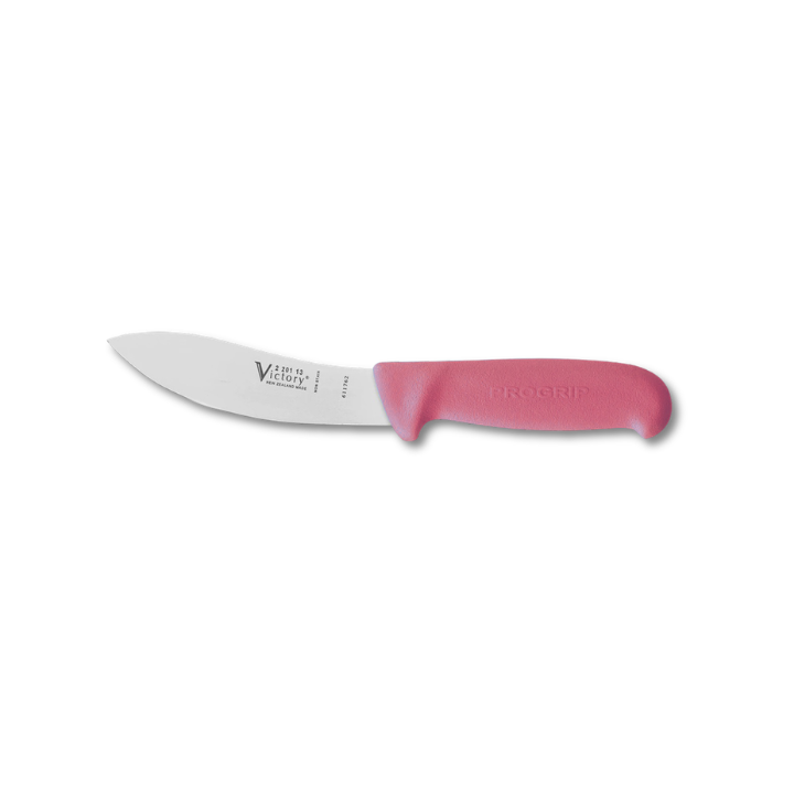 Victory 13cm skinning knife stainless steel pink Progrip handle meat processing knife