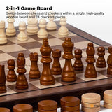 Social Hike Wooden Chess & Checkers 2 in 1 – Magnetic Travel Foldable Board Game