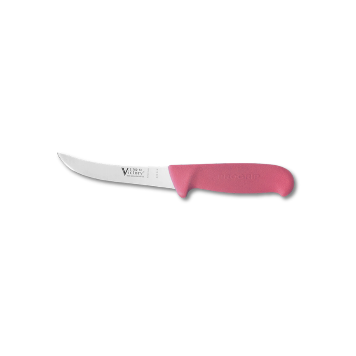 Victory 13cm curved boning knife stainless steel pink Progrip handle