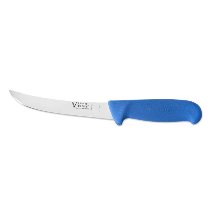 Victory 15cm curved boning knife stainless steel blue Progrip handle S1 sheath compatible