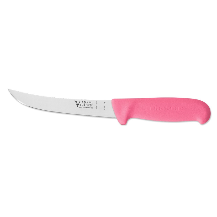 Victory 15cm curved boning knife stainless steel pink Progrip handle S1 sheath compatible