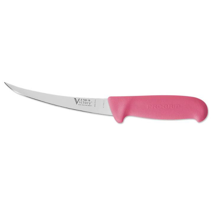 Victory 15cm flexible boning knife stainless steel pink Progrip handle S1 sheath compatible