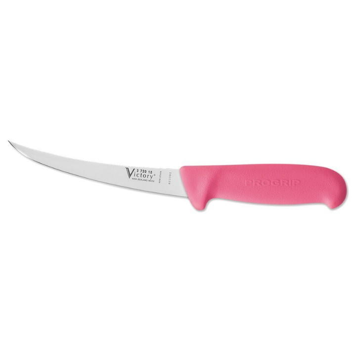 Victory 15cm flexible curved filleting knife stainless steel pink Progrip handle fish knife