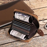 Genuine Leather Large Capacity RFID Anti-magnetic Money Clip Organ Wallets (Coffee)