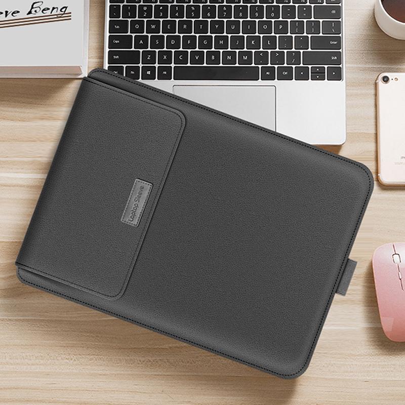 Universal 4-In-1 Laptop Bag Set Waterproof Pu Leather Handle Stand Pen Holder Winders Mouse & Charger Bags - 13 / 14 Inch - Black