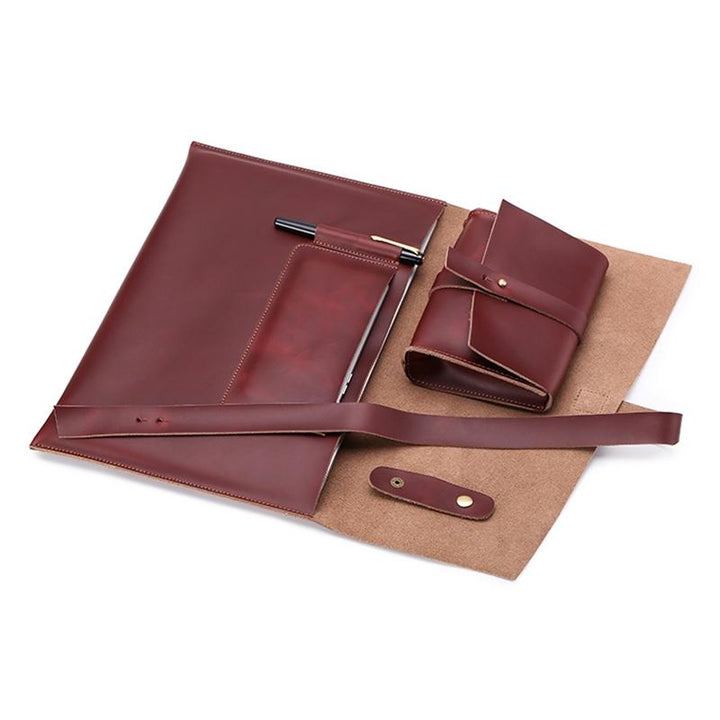 Universal Leather Laptop Bag with Cable Winder for 11.6 Devices - Coffee