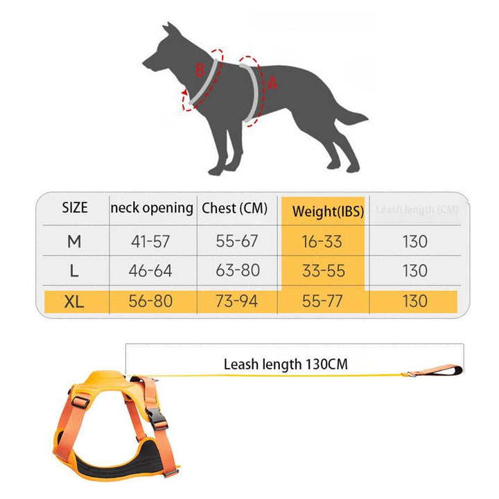 Vibe Geeks Ultimate 2-in-1 Reflective No-pull Dog Harness with Retractable Leash and Control Handle - Orange - L