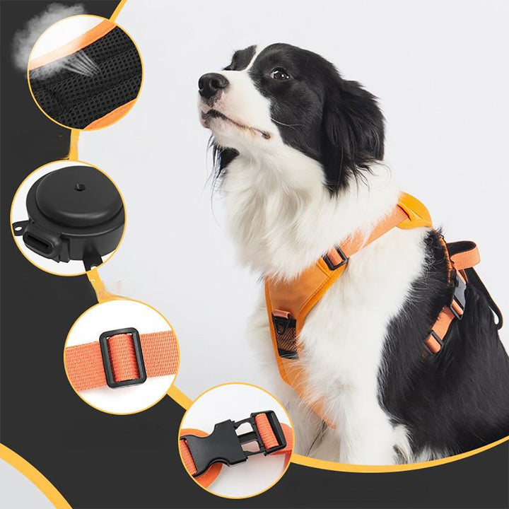 Vibe Geeks Ultimate 2-in-1 Reflective No-pull Dog Harness with Retractable Leash and Control Handle - Orange - L