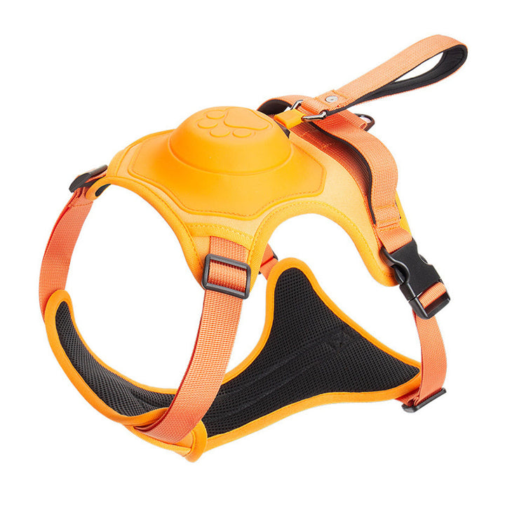 Vibe Geeks Ultimate 2-in-1 Reflective No-pull Dog Harness with Retractable Leash and Control Handle - Orange - M