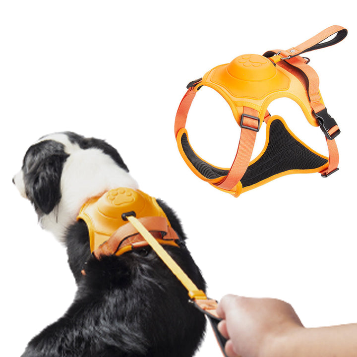 Vibe Geeks Ultimate 2-in-1 Reflective No-pull Dog Harness with Retractable Leash and Control Handle - Orange - M