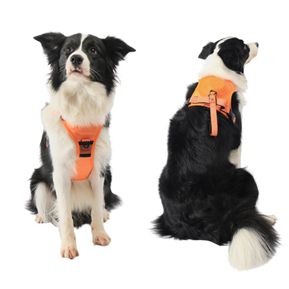 Vibe Geeks Ultimate 2-in-1 Reflective No-pull Dog Harness with Retractable Leash and Control Handle - Orange - Xl