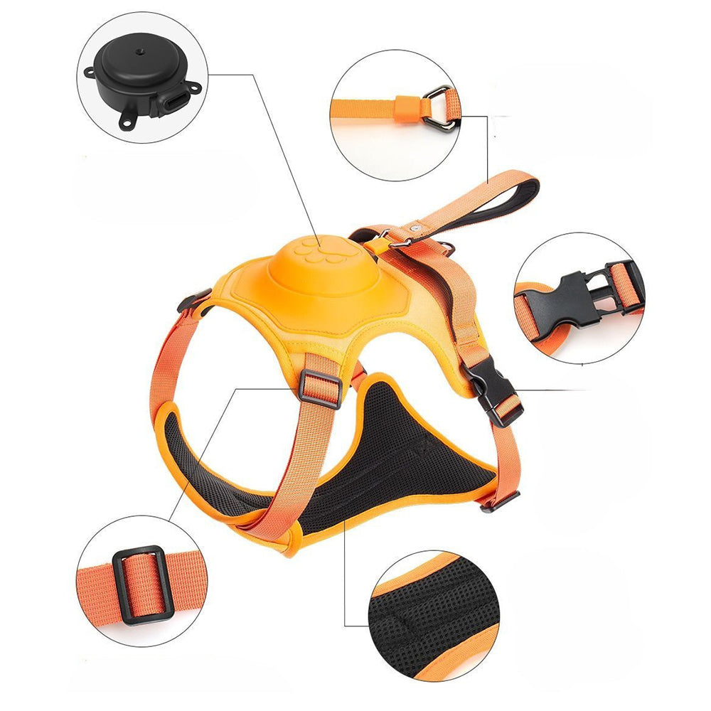 Vibe Geeks Ultimate 2-in-1 Reflective No-pull Dog Harness with Retractable Leash and Control Handle - Orange - Xl