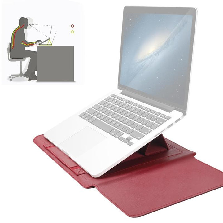 Universal 4-In-1 Laptop Bag Set Waterproof Pu Leather Handle Stand Pen Holder Winders Mouse & Charger Bags - 13 / 14 Inch - Grey