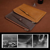 Premium Leather Business Laptop Bag With Zipper - Universal Fit - Brown